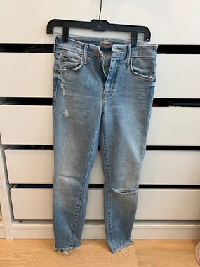 MOTHER Light Blue Distressed Ankle Skinny Jeans
